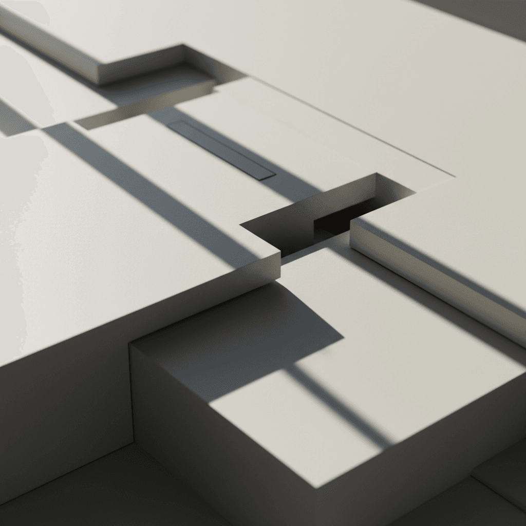 Geometric architectural forms with precise edges and contrasting shadows
