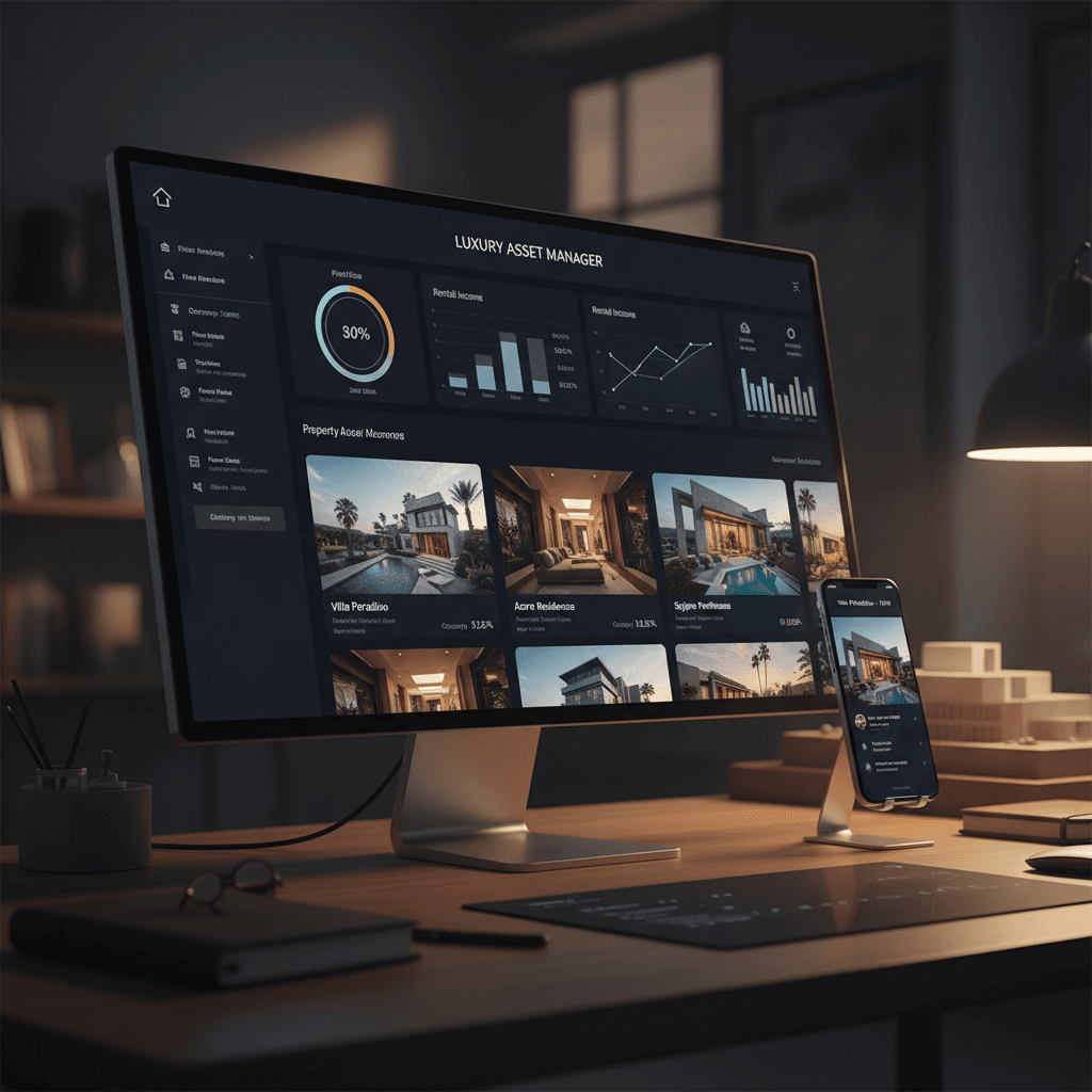 Real-estate platform concept shown on a desktop monitor