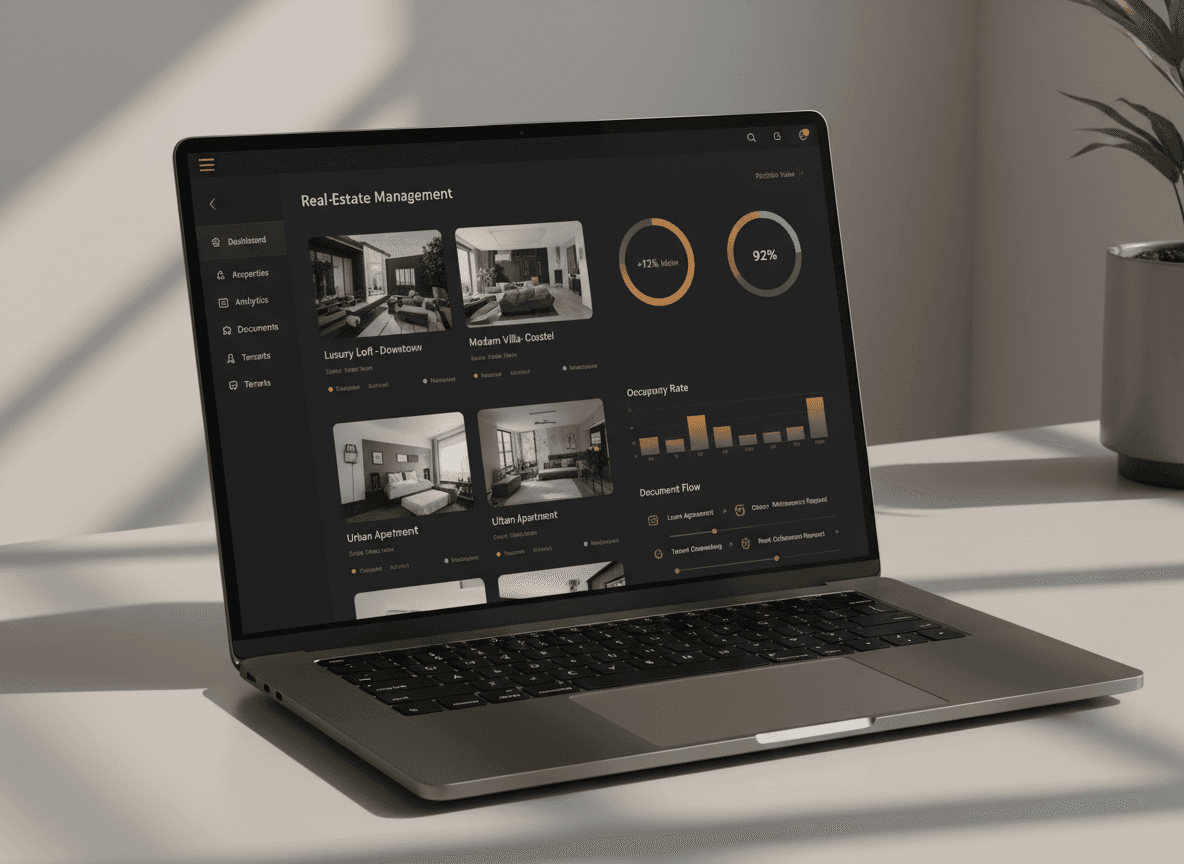 Real-estate management dashboard displayed on a laptop